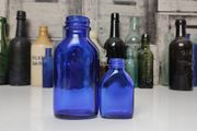 393 - Set of Two Beautiful Vintage Cobalt Blue Glass Decorative Collectible Milk of Magnesia Bottles