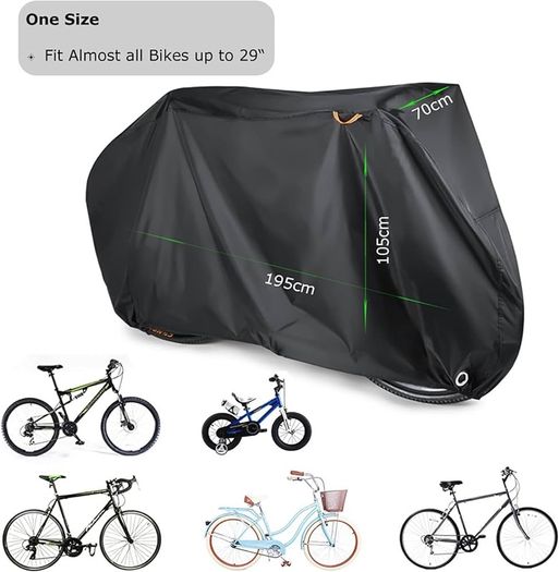 Bike Cover, Waterproof Bicycle Cover Indoor Outdoor Storage - 210T Nylon with Pu Coating, Safty Straps, Lock-holes, Fits for Most Bikes up to 29"