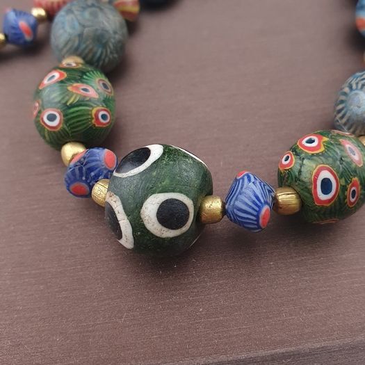 Ancient Gabri Thousand Eyes Skunk Glass Beads Necklace