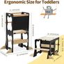 4-in-1 Toddler Standing Tower, Convertible Kids Kitchen Step Stool with Anti-Drop Safety Rail, Multi-Use Learning Helper Tower for Kitchen Counter, with Blackboard (Black & Natural) Image 3