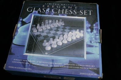 Limited Edition Elegant Glass Chess Set. Clear and Opaque pieces. New, Open Box.