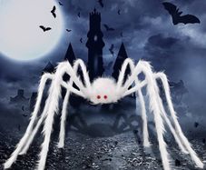 Halloween White Giant Spider, 150cm Hairy Spiders Halloween Realistic Large Fake Hairy Spider Props for Halloween Indoor Outdoor Decorations