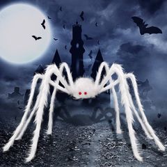 Halloween White Giant Spider, 150cm Hairy Spiders Halloween Realistic Large Fake Hairy Spider Props for Halloween Indoor Outdoor Decorations