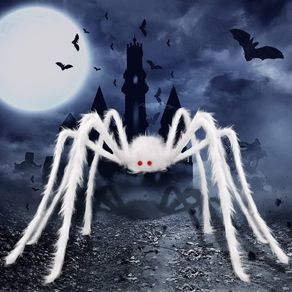 Halloween White Giant Spider, 150cm Hairy Spiders Halloween Realistic Large Fake Hairy Spider Props for Halloween Indoor Outdoor Decorations