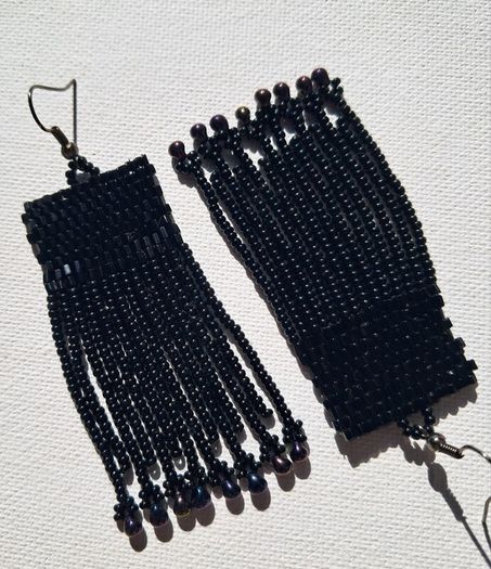 Pitch Black earrings, handbeaded