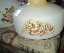 Vintage Milk Glass Shade features a Hand-Painted Floral Design with Sunflowers and Daisy,
