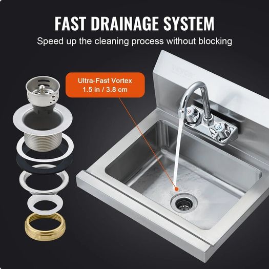 Commercial Stainless Steel Hand Wash Sink with Faucet, Wall-Mounted Utility Basin, 17 x 12.8 Inch for Restaurant, Kitchen, Bar, Garage & Home
