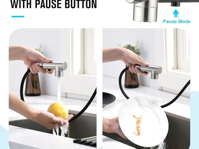Kitchen Tap With 3 Function Sprayer, Pull Out Mixer With 360 Swivel, Single Handle Sink Tap for Bathroom or Kitchen, Stainless Steel