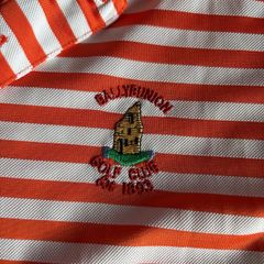 Ballybunion Golf Club Striped Golf Polo Orange & White Medium