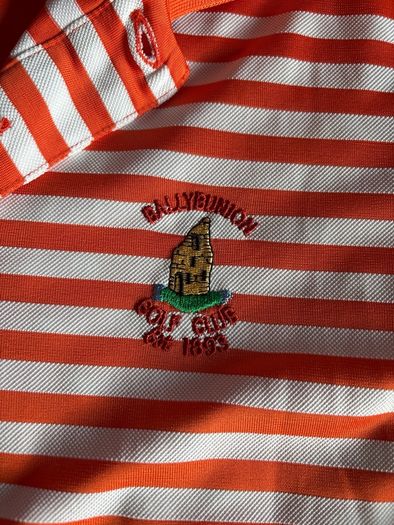 Ballybunion Golf Club Striped Golf Polo Orange & White Medium
