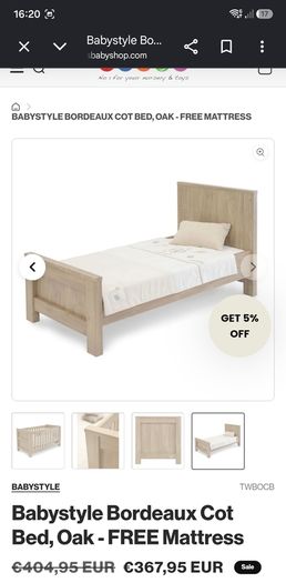 Babystyle Bordeaux Cot Bed, Oak