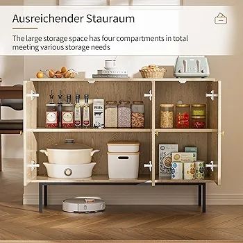Sideboard Storage Cabinet, Kitchen Cupboard Storage with 3 Doors, Rattan Buffet Cabinet for Living Room, Dining Room, Kitchen, Hallway