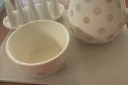 Kitchen Craft Classic Collection Polka Dot Pieces - Large Jug (16 cm talll ) 11 cm diameter bowl, and matching toast rack also suitable as a rack for napkins