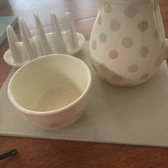 Kitchen Craft Classic Collection Polka Dot Pieces - Large Jug (16 cm talll ) 11 cm diameter bowl, and matching toast rack also suitable as a rack for napkins