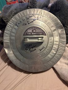wwf duke the dumpster Droese signed inscribed & used trash can lid