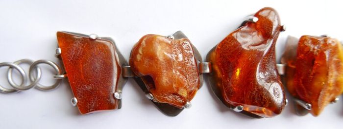 54.4gr giant UNIQUE Baltic Amber Bracelet, SET IN STERLING SILVER 925, Dark Honey Amber Chain and Link Bracelet with natural Inclusions