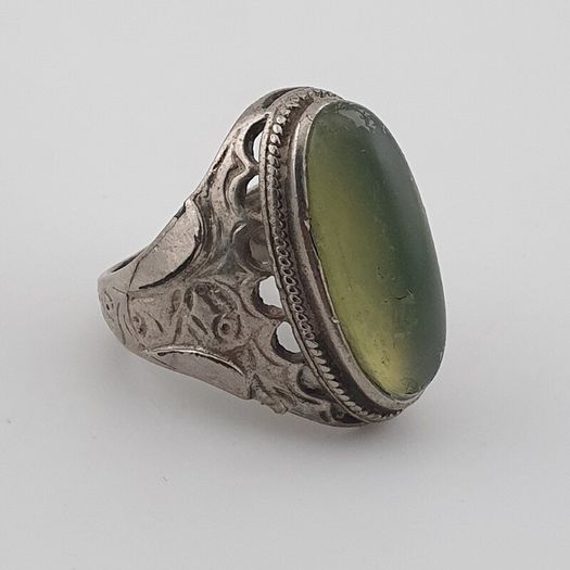 Ancient Handmade Brass With Antique Jade Ring