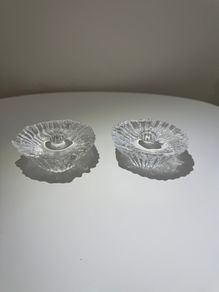 Daum France Crystal Candle Holders. Pair of Mid Century French Art Glass