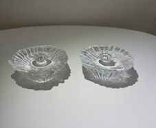 Daum France Crystal Candle Holders. Pair of Mid Century French Art Glass