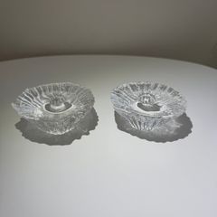 Daum France Crystal Candle Holders. Pair of Mid Century French Art Glass