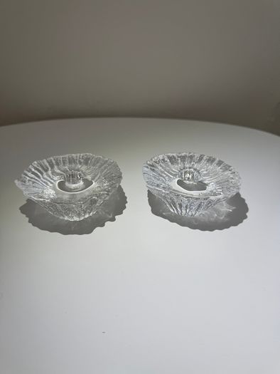Daum France Crystal Candle Holders. Pair of Mid Century French Art Glass