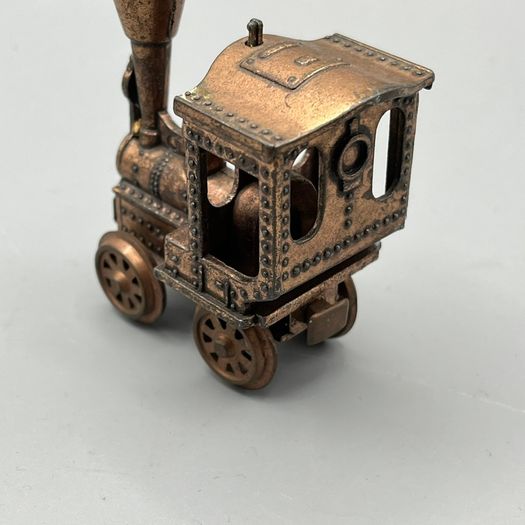 Vintage Antique Rustic Metal Brass Art Miniature 3" Train Model Made In Italy