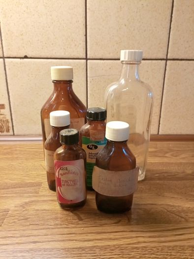 Vintage empty medical bottles