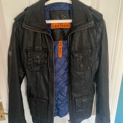 Superdry Real Leather Jacket - Black - Size S