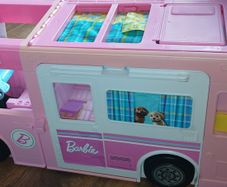 barbie dream house with camper van all together