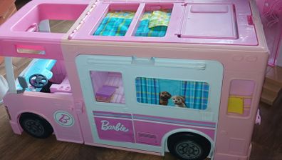 barbie dream house with camper van all together