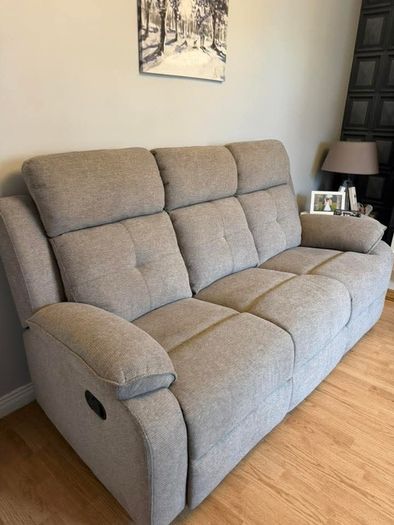 Hailey Biege & Slate Grey Fabric Recliner Sofa Set