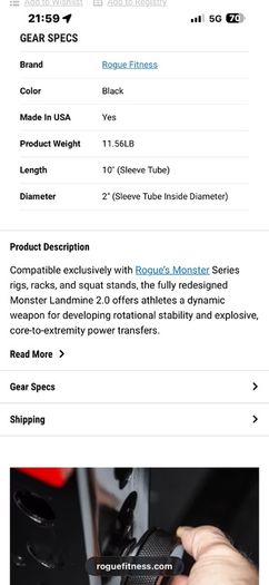 Rogue Monster Gym Landmine Attachment, Sell Cheap! Cost 280 Euro With Vat Before Shipping!!!
