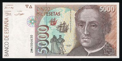 SPAIN - 5000 Pesetas 1992 Banknote P165 (aUNC)