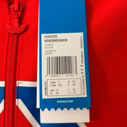 Adidas Originals Red Logo Windbreaker Jacket Size 10 Trefoil Graphic Jacket New with tags Unisex