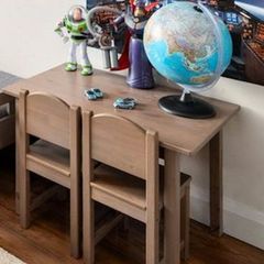 2 x IKEA Wooden Children's Tables & 4 Chairs Set - Grey/Brown