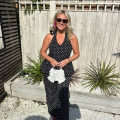 Black and white polka dot co ord top and trousers