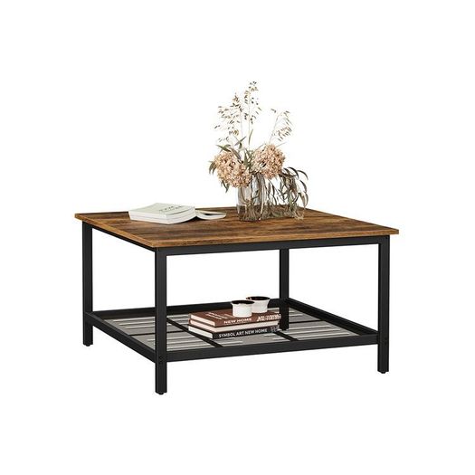 Coffee table square coffee table, coffee table, made of steel, with mesh shelf, square, industrial design, for living room, vintage brown-black