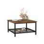 Coffee table square coffee table, coffee table, made of steel, with mesh shelf, square, industrial design, for living room, vintage brown-black Image 2