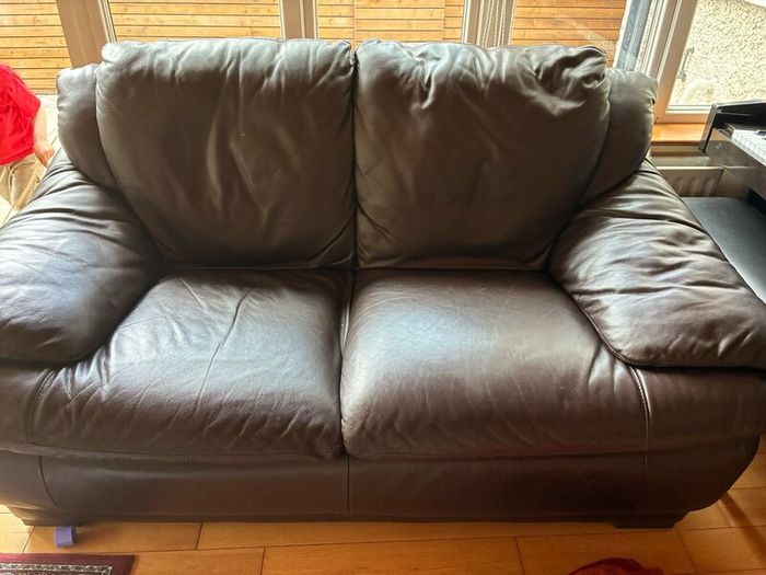 Chocolate brown leather couch