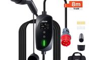 Mobile Wallbox, 11 kW 16A, Type 2 Portable EV Charger, 3 Phase Electric Vehicle Car Charger with 8 m Charging Cable, CEE16 Plug, LCD Screen, Adjustable EV Charging Station, IP66 Control Box