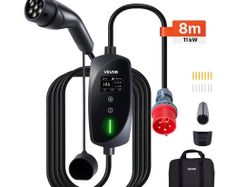 Mobile Wallbox, 11 kW 16A, Type 2 Portable EV Charger, 3 Phase Electric Vehicle Car Charger with 8 m Charging Cable, CEE16 Plug, LCD Screen, Adjustable EV Charging Station, IP66 Control Box