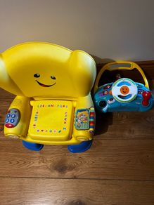 Fisher Price kids chair laugh & learn + steering wheel and controls