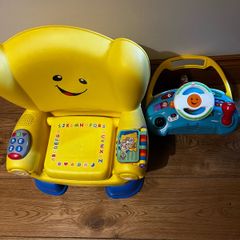 Fisher Price kids chair laugh & learn + steering wheel and controls