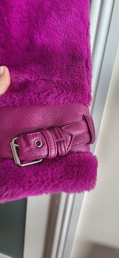 RIVER ISLAND fuschia faux leather and fur biker jacket Sz 14UK - Rrp 125 (New)