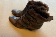 HISPANITAS snake print leather fur ankle wedge boots beautiful size 6