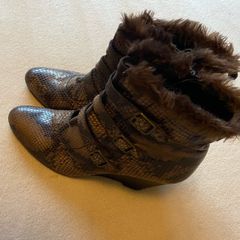 HISPANITAS snake print leather fur ankle wedge boots beautiful size 6