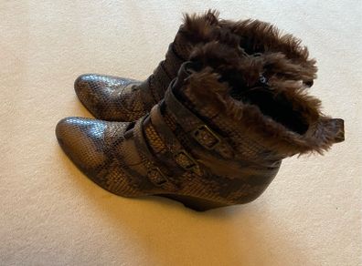 HISPANITAS snake print leather fur ankle wedge boots beautiful size 6