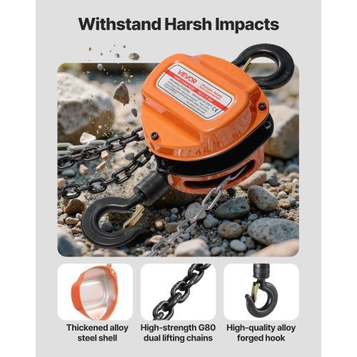 Hand Chain Hoist, 1 Ton Capacity, Manual Chain Block with Upgrade G80 Galvanized Chain, 6 m Lifting Height, Heavy Duty Pulley Hoist for Garage