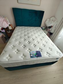 Complete King Size Bed Set: King Coil Mattress, Respa Half-Ottoman Base & Matching Headboard (With Receipt)
