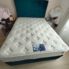 Complete King Size Bed Set: King Coil Mattress, Respa Half-Ottoman Base & Matching Headboard (With Receipt)